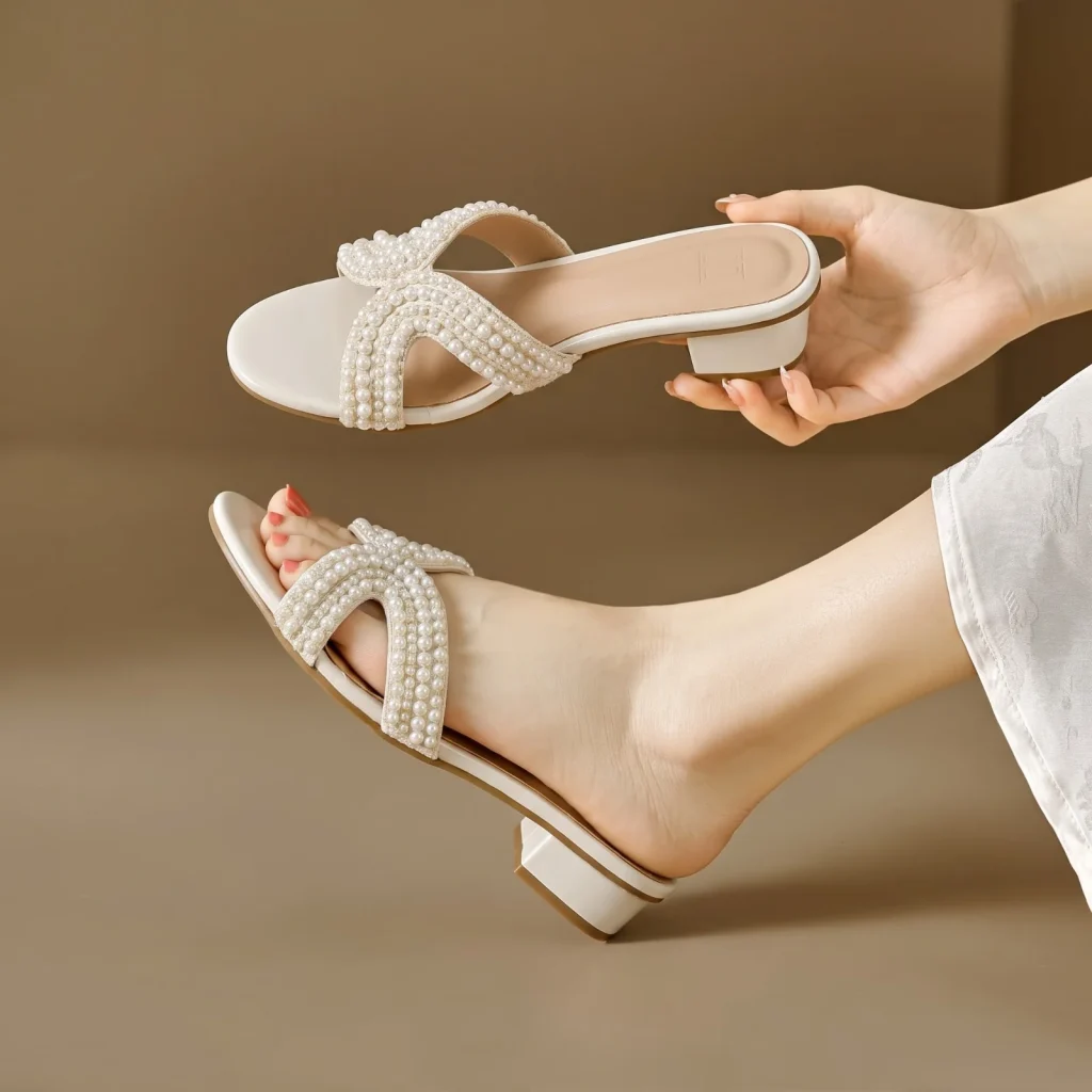 Pearl Cross-Strap Heels